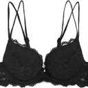 Women Lace Push Up Bras Add Two Cups Size Thick Padded Plunge Cleavage Underwire Bra (38C, Black)