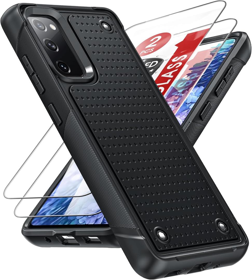 LeYi for S20 FE 5G Phone Case: Samsung S20FE 5G Case with [2 Pack] Screen Protectors, Shockproof Heavy Duty Dual Layer Protective Hard PC Textured Back & Soft Bumper Case Cover Galaxy S20 FE, Black
