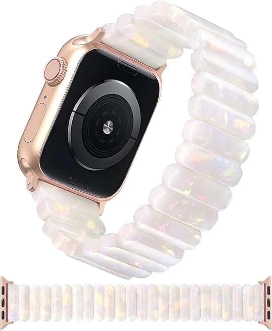V-MORO Resin Stretchy Band Compatible with Apple Watch 38/40/41mm, 42/44/45/46/49mm Fashion Cute Strap for iWatch 10/9/8/7/6/5/4/3/2/1/SE Lightweight Elastic Bracelet Wristband Women,S/M SIZE