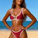 Sexy Bikini Sets for Women Two Piece Color Block Bathing Suit Women's High Leg Thong Swimsuits (Red, S)