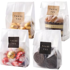 Cookie Bags for Packaging, 100 Pack Treat Bags with Thank You Stickers, 9 x 3.4 Inch for Individual Muffins, Brownies, Candy, Party Favors and Gift Giving (200 Piece Set, Fog Color)