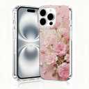 for iPhone 16 Pro Max Case, Floral Clear Case, Cute Floral Pattern Flower Design, Pink Peony Flowers Phone Cases, Scratch Resistant Shockproof Cover, Aesthetic Phone CoverB135