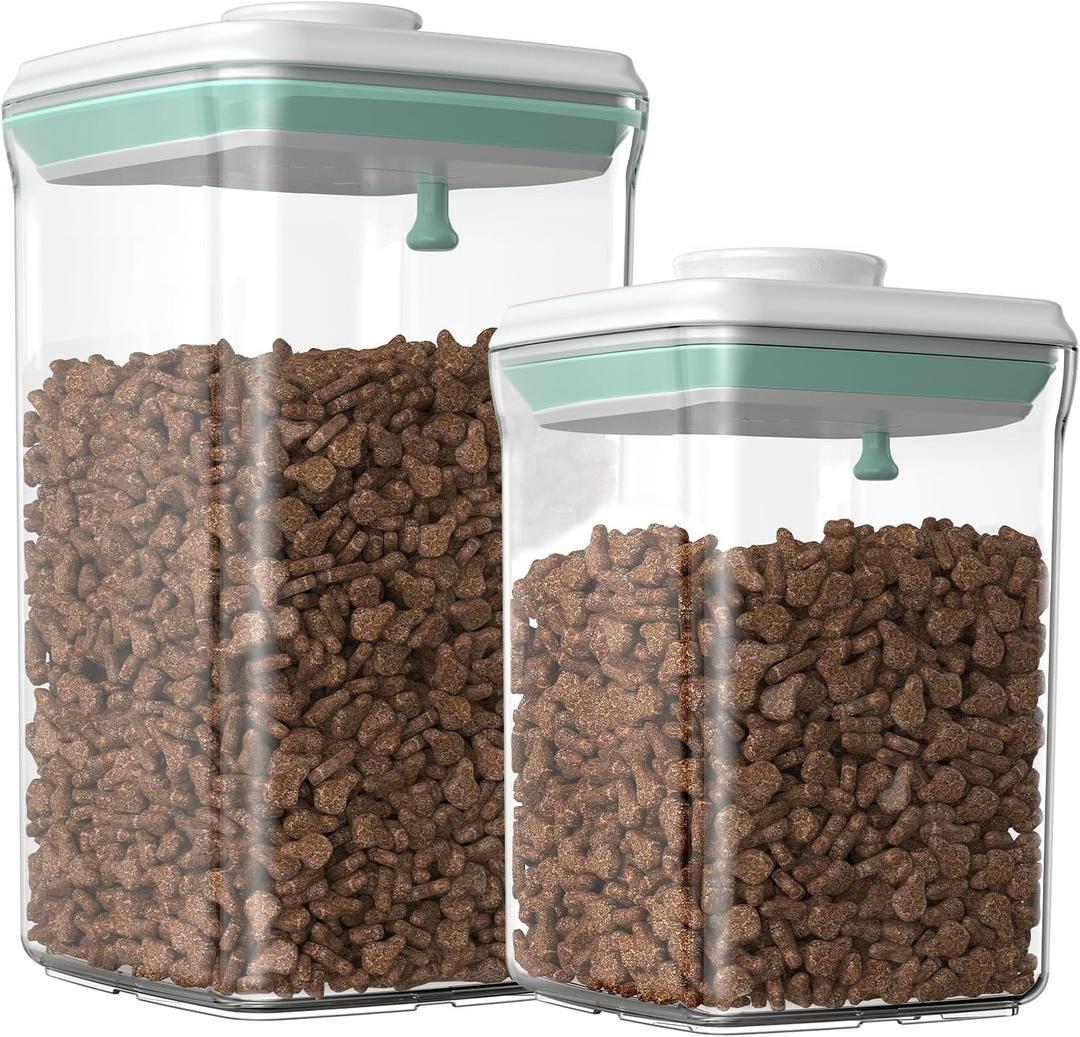 Dog-Cat POP Treat-Airtight jar-Container - 1.3 Qt/1.2 L and 2.2 Qt/2 L (2PC) | Stackable One-Touch Opening | For Snacks Candy Salt Herbs Spices | BPA-Free