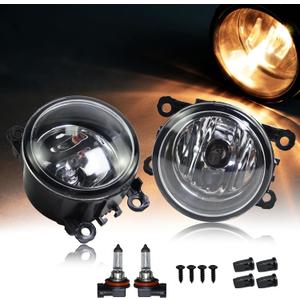 Fog Light Lamp Assembly Replacement 4F9Z-15200-AA Compatible with Acura Honda 2008-2014 Ford Focus, 2006-2014 Mustang, 2005-2011 Ranger STX, 2011-2014 Explorer - Clear Lens H11 Halogen Bulbs (Pair)