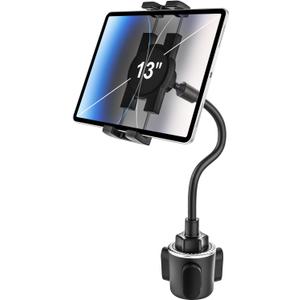 woleyi Car Cup Holder Tablet Mount, Adjustable 10.5" Gooseneck Arm Car Cupholder Tablet Stand, Compatible with iPad Pro/Air/Mini, Galaxy Tab/Z Fold, Fire HD, iPhone, 4.7-13" Cell Phones and Tablets