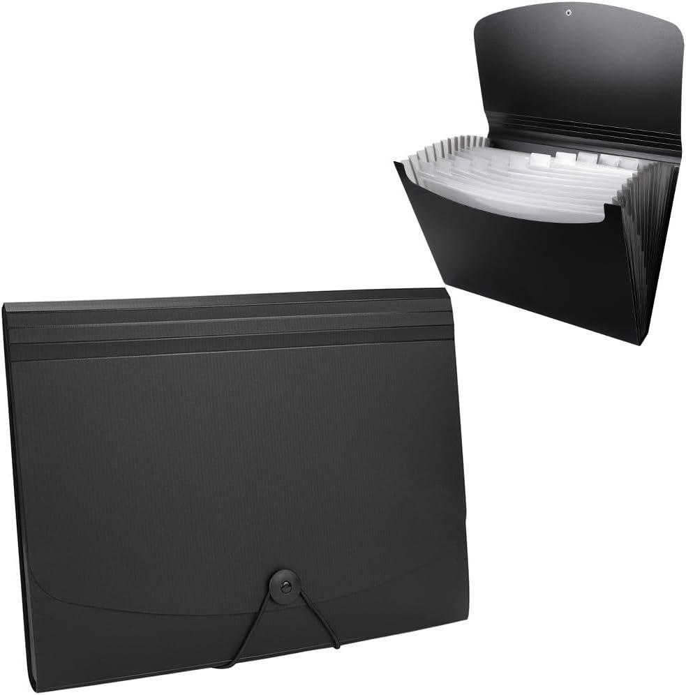 Accordion Folder Organizer with 13 Pockets Letter A4 Size File Folder Waterproof Expandable File Folder Office Home School Supplies (Black)