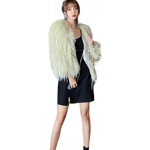 Women's Fashion Cropped Faux Fur Jacket Long Sleeve Open, (XXL)
