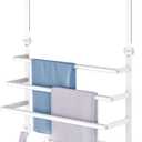 Over The Door Towel Rack, Over Door Towel Racks for Bathroom Door with 5 Hooks, 3 Tier Towel Storage Hanger Holder for Bathroom Accessories, 16 Inch Towel Bar for Hanging Towels, White