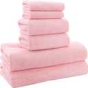 MOONQUEEN Ultra Soft Towel Set - Quick Drying - 2 Bath Towels 2 Hand Towels 2 Washcloths - Microfiber Coral Velvet Highly Absorbent Towel for Fitness, Bathroom, Sports, Yoga, Travel (Pink, 6 Pcs)