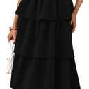 PRETTYGARDEN Women's Maxi Dress 2025 Summer Off Shoulder Smocked Tiered Ruffle Long Flowy Dresses Casual Beach Sundress (Black,Medium) 