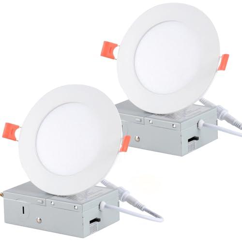 Vtuik 5 Inch LED Recessed Ceiling Light, Dimmable Canless Wafer Downlight, 7CCT 2700K-6500K for Kitchen Living Room Basement Bathroom, Ultra Thin with Junction Box, Damp-Rated, 2 Pack