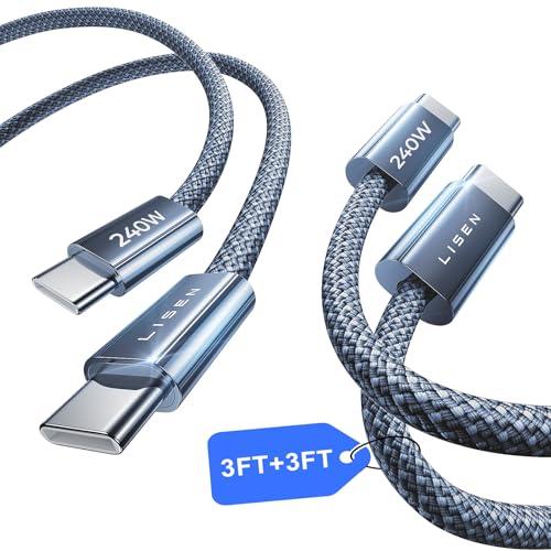LISEN USB C to USB C Cable, 240W C to C Cable Fast Charging [3.3FT, 2 Pack] Type C Charger Fast Charging USBC to USBC Cable for iPhone 17 16 15 Pro Max iPad MacBook Neo Air Pro Samsung S26 S25 Ultra