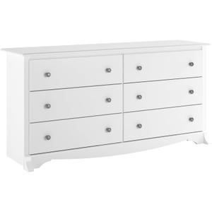 Prepac Sonoma 6-Drawer Double Dresser for Bedroom, Wide Chest of Drawers, Traditional Bedroom Furniture, 59" wide x 17.5" deep x 29" tall, White