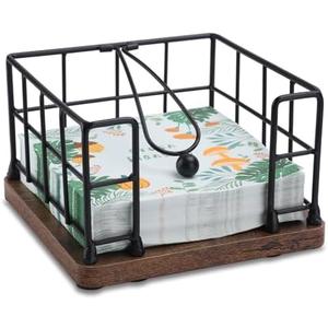 Napkin Holder Flat for Table, Modern Farmhouse Metal Napkin Holder with Weighted Arm, Cocktail Kitchen Bathroom Napkin Dispenser Black