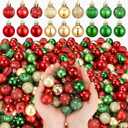 Shappy 216 Pcs Mini Christmas Ball Ornament 1.18 Inch Small Christmas Tree Decorations 6 Styles Shatterproof Xmas Ball with Hanging Loop for Holiday Party Wreath Xmas Tree(Red, Green, Gold)