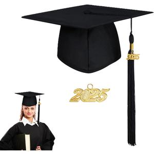 FtyFty Unisex Adult Matte Graduation Cap with Tassel Year Charm (One Size, Black), Pack of 2