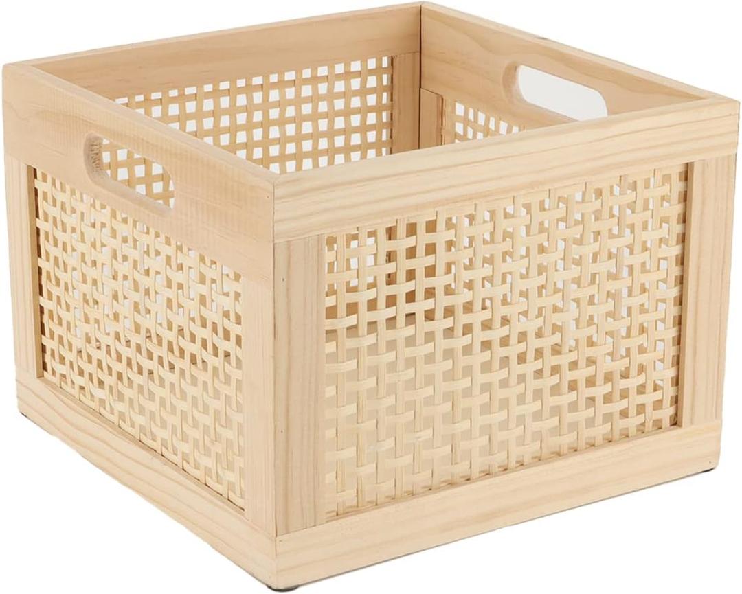 YAHUAN Bamboo Wooden Storage Box Cube Storage Organizer Bins Decorative Wood Square Basket Wood Crates Wicker Storage Cubes Basket Organizer for Home,Office,Closet,Shelf (cube bamboo)