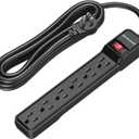 DEWENWILS 6-Outlet Power Strip Surge Protector, 15FT Long Extension Cord, Low Profile Flat Plug, 15 Amp Circuit Breaker, 500 Joules, Wall Mount, Black, UL Listed