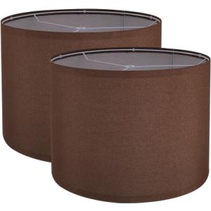 Lamp Shades Set of 2, Drum Lampshade for Table Lamps Floor Lamp, 13" Top X 13" Bottom X 10" High Brown Large-Medium Line Fabric Lamp Shades, Easy Assembly Replacement Lampshades