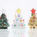 B SEPOR Set of 3 Mini 4.5" Inch Nostalgic LED Ceramic Christmas Tree with Lights Xmas Tree That Light Up Hanging Ornaments White Golden Green Assorted for Holiday Decoration and Gifts