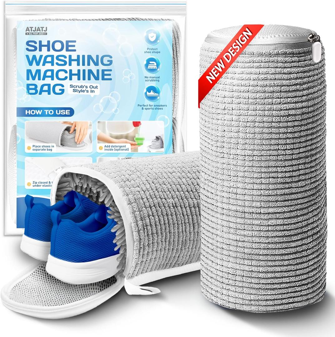 2-Pack Shoe Washing Machine Bag, 360 Deep Shoe Laundry Bag for Washer, Reusable Mesh Shoe Bag with Secure Zipper, Easy Clean Shoe Bag for Sneakers, Tennis Shoes & Gym Trainers