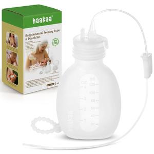 haakaa Supplemental Feeding Tube & Pouch Set, Baby Supplemental Nursing System, SNS Breastfeeding System, Food Grade Silicone, New Upgraded Design with Dual Tube Flow Control