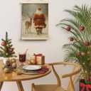 Evcprz Christmas Santa and Reindeer Wall Art Poster Hanger Frame, Rustic Christmas Decor, Winter Xmas Snowy Forest Hanging Canvas Prints Wall Art Decor for Home Living Room Bedroom, 12x16 Inch