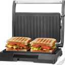 Baker's Friend 2 Slices of Mini Panini Press Electric Grill, Panini Grill Press Sandwich Maker Press, Sandwichera Electrical for Pancakes & Eggs, Oil Tray, Non Stick Surfaces, Stainless Steel