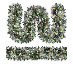 Christmas Garland with Lights, Covanm 9Ft Garland with LED Lights, Artificial Pine Cones and Pine Needles Use for Christmas Decorations and Holiday Mantle Decor