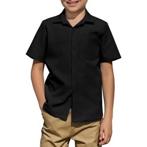 Arshiner Boys Short Sleeve Dress Shirts Solid Button Down Shirts Summer Formal Uniform Shirt with Pocket (Black) Size 100 (4-5T)