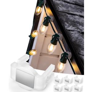 Christmas Lights Universal Magnetic Clips, 50 Count Magnet Holiday Lights Clips, Shatterproof Magnetic Shingle and Gutter Clips for C7/E12, C9/E17, Rope Lights Metal Surface Roof Fence Railing Gates (White)