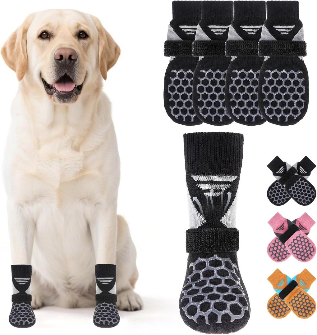 KOOLTAIL Dog Socks Shoes for Hot Pavement, Breathable & Warm Winter Dog Booties to Prevent Licking Paws for Small Medium Large Senior Dogs,Non Slip Grippy Pet Boots & Paw Protectors for Hardwood Floor (Medium(4 Pack), Black)