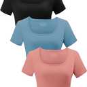 Yeawinta 2 Pack Women's Crop Tops Workout Tshirt Cotton Short Sleeve T Shirts Cropped Basic Tees, S