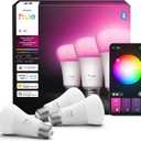 Philips Hue Smart LED A19 Bulb, 3 Pack, White & Color Ambiance, E26 Base, 7.2W, Full Spectrum Light 1000K-20000K, 810 Lumens, Dimmable LED Bulbs, Works with Alexa, Google & Apple Home