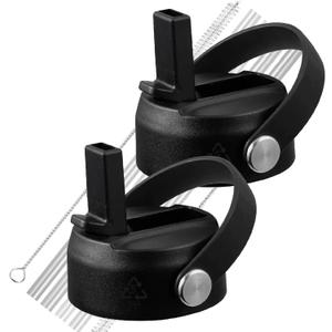 Straw Lid for Hydro Flask, Lids with Straw Compatible with Hydro Flask Wide Mouth 12/18/20/32/40 oz Water Bottles, Leak-Proof Drinking Cap with Replacement Straw, Durable Sport Bottle Lid Accessories (2 Pcs Black)