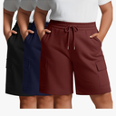 Neer 3 Pack Women's Plus Size Bermuda Shorts Casual Elastic Waist Drawstring Cotton Athletic Cargo Shorts with 4 Pockets 2XL