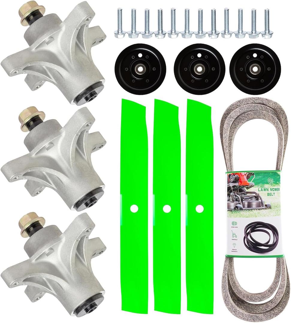 Deck Rebuild Kit for Spindles Blades Pulley Belt Toro Time Cutter Z5000 Z5020 Z5030 Includes 3 Spindle 117-7268 3 Blade 110-6837-03 112-9759-03 1/2"x141-1/2" 1 Belt 120-3892 3 Idler Pulley 106-2175