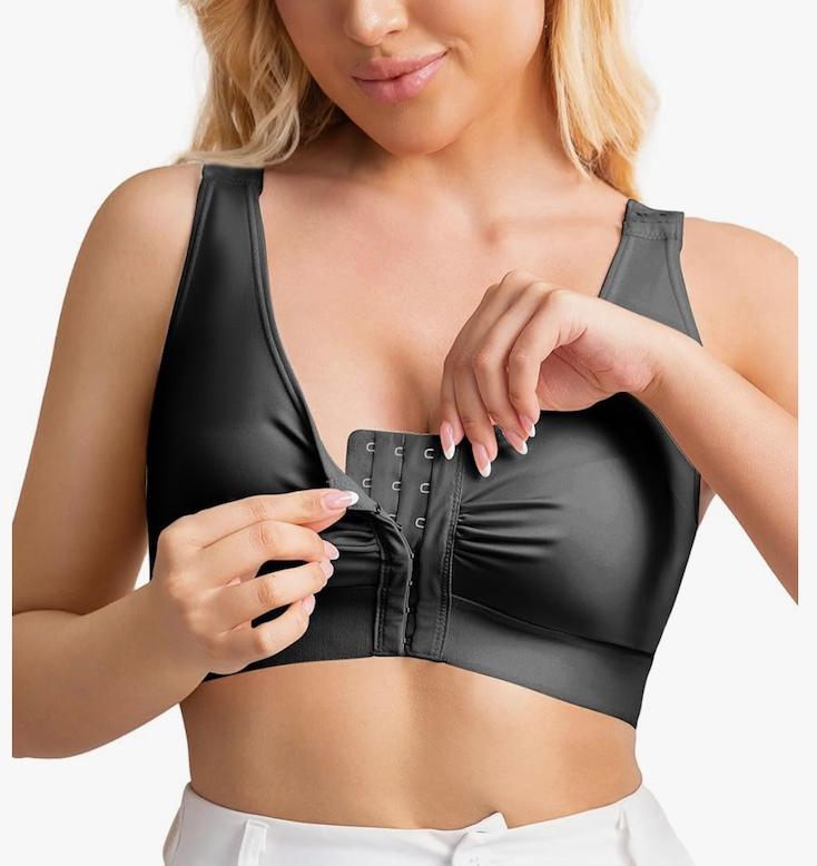 Compression Bras for Women Post Surgery Front Closure Mastectomy Bra Surgical Adjustable Straps Wirefree, Large