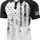 Mainfini Men's Red White Blue Tee US Flag Polo T Fourth of July Short Sleeves Button Polo 3XL