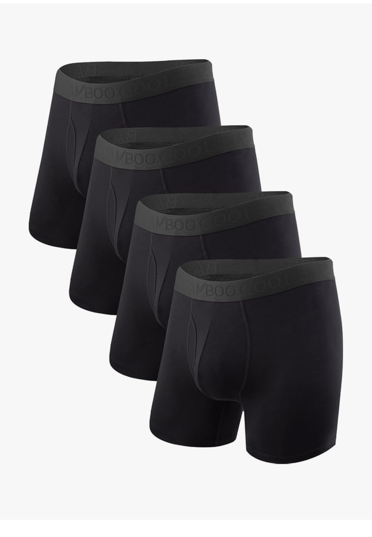 BAMBOO COOL Men's Underwear Boxer Briefs Fly with Built-in 3D Pouch Comfortable Cool Underwear for Men 4 Pack, XL