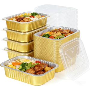YANGTAI 40 Pack 1 LB 6.2"4.4"1.5" Gold Aluminum Foil Pans with Lids - 16oz Small Aluminum Pans with Clear Plastic Lids - Tin Foil Food Containers Great for Baking, Meal Prep, Freezer and Takeout