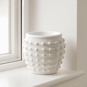 Modern Ceramic Flower Pot with Bubble Texture  Decorative Round Stoneware Planter for Indoor and Outdoor Plants  Unique Contemporary Accent for Garden, Patio, or Home Decor  9" White