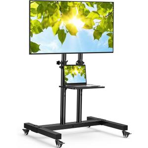 PERLESMITH Rolling TV Stand on Wheels for 32-83 Inch Screens up to 110lbs, Mobile TV Cart Height Adjustable Portable Outdoor TV Stand Tilt Rolling TV Cart with Shelf Max
