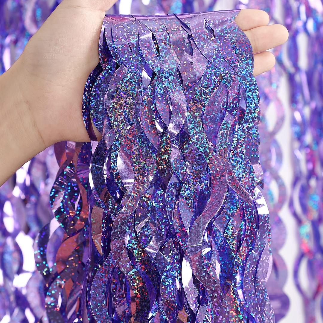 Purple Foil Fringe Curtains Party Decorations - CYLMFC 3 Pack 3.3 ft x 6.6 ft Foil Party Curtain for Hallowee Christmas Graduation Decor Purple Foil Fringe Curtains Party Decorations - CYLMFC 3 Pack 3.3 ft x 6.6 ft Foil Party Curtain for Hallowee Christmas Graduation Decor
