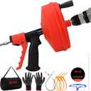 New50 FT Double Mode Drain Snake Tools, 11-in-1 Drain Auger for Sink and Drain Unblocking, Plumbing Snake for Kitchen, Bathrom and Shower Sink, Snake for Real DYIs (Red)