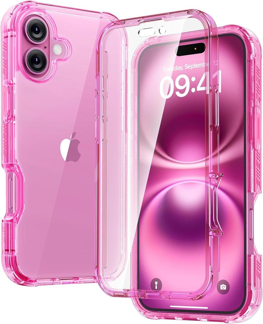 Diaclara Designed for iPhone 16 Plus Case, Full Body Rugged Case with Built-in Touch Sensitive Anti-Scratch Screen Protector, Upgraded [Full Camera Protection] for iPhone 16 Plus 6.7",Clear Pink