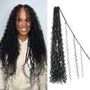 Boho Faux Locs Crochet Hair 24 Inch 8 Packs Goddess Locs Crochet Hair with Curly Ends Natual Black 1B# Pre-looped Bohemian River Locs Hair for Women