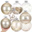 Wettarn Set of 8 Transparent Large Christmas Ball Ornaments 6 Inch Glitter Hanging Plastic Balls Christmas Tree Decorations for Lawn Yard Party with Exquisite Filling Decoration(Champagne Gold)