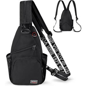 Geestock Convertible Sling Bag for Women Men, Lightweight Crossbody Backpack Daypack Chest Bag Fit 7.9" Tablet for Travel, Sport, Hiking & Commute, Black, 7.09in3.15in12.60in (Small)