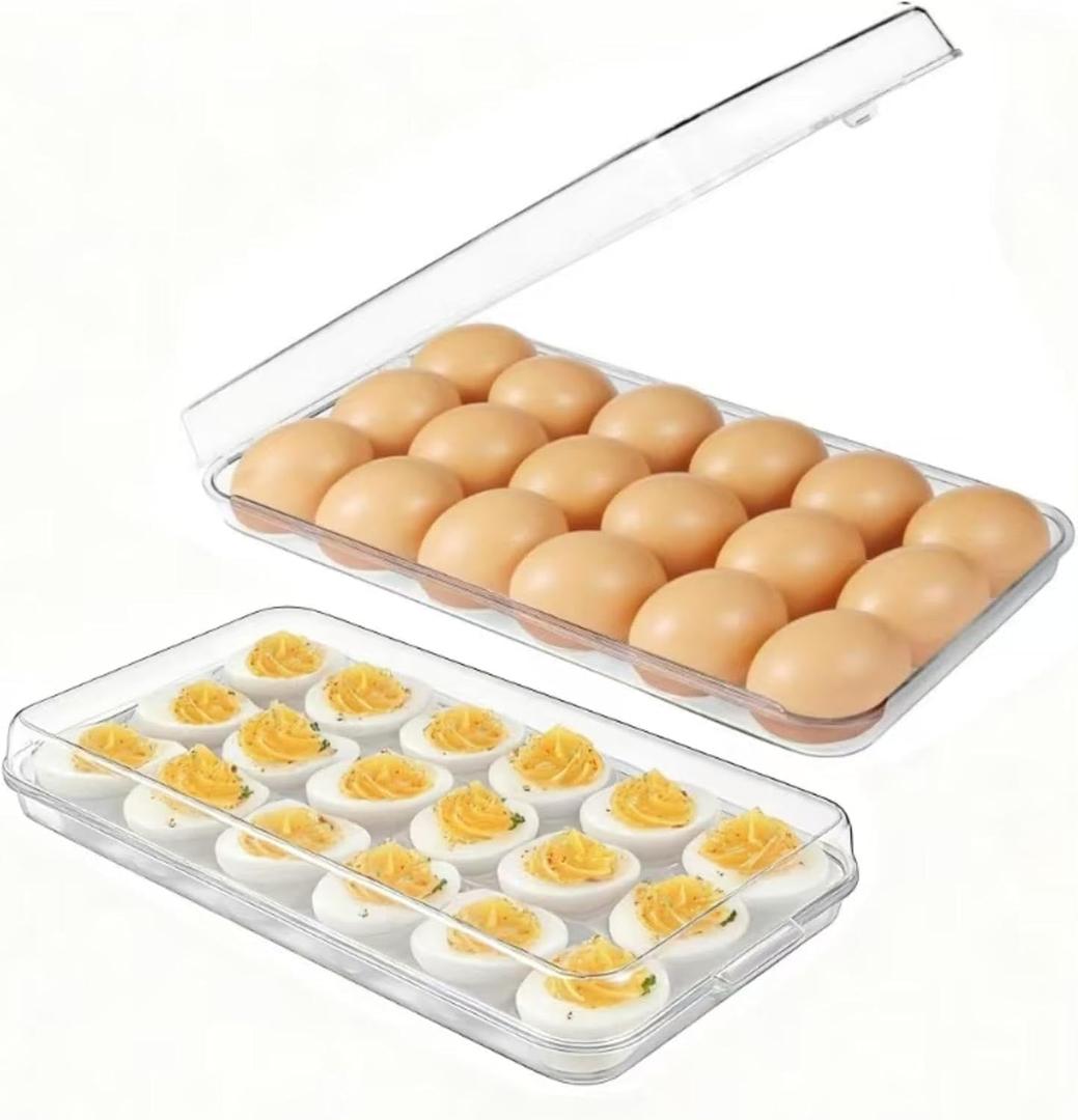 Pidea Shop Egg holder for fridge - deviled egg containers with lid, Clear Stackable Plastic Egg Holder, Space-Saving 36 Egg refrigerator Organizer (Clear, Pack of 02)
